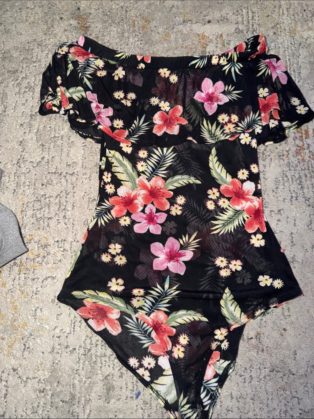 Black Floral Off-Shoulder Women's Bodysuit